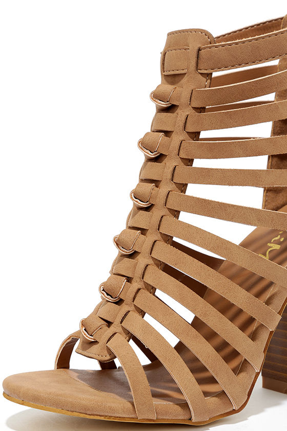 caged peep toe heels