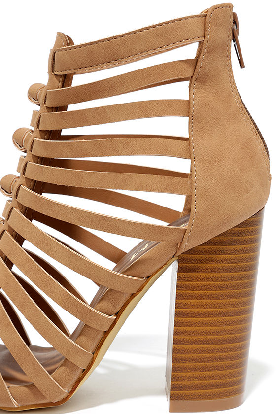 caged peep toe heels