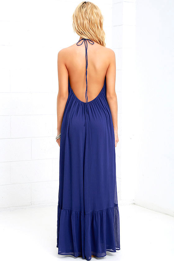 Fun Royal Blue Dress - Halter Dress - Maxi Dress ...