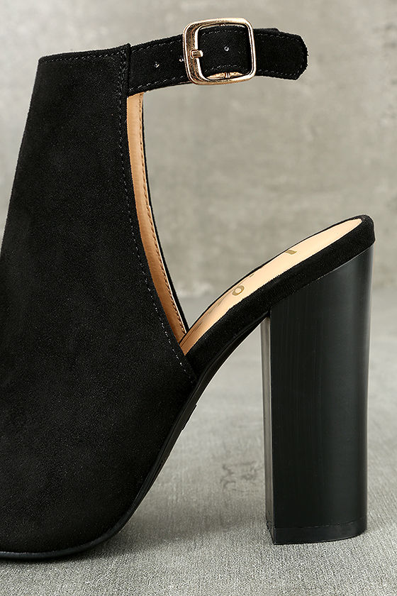 black peep toe heel booties