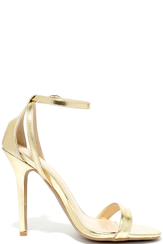 Cute Gold Heels - Ankle Strap Heels - Metallic Heels - $26.00