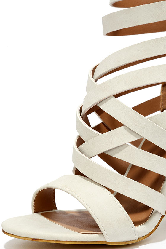 White Heels - Caged Heels - Vegan Leather Heels - $40.00