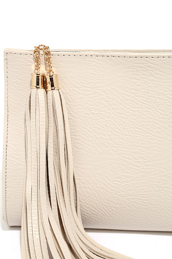Chic Cream Clutch Vegan Leather Clutch Tassel Clutch 33.00