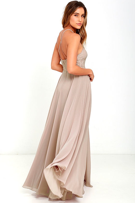 Stunning Taupe Dress - Maxi Dress - Halter Dress - Lace Dress - $84.00