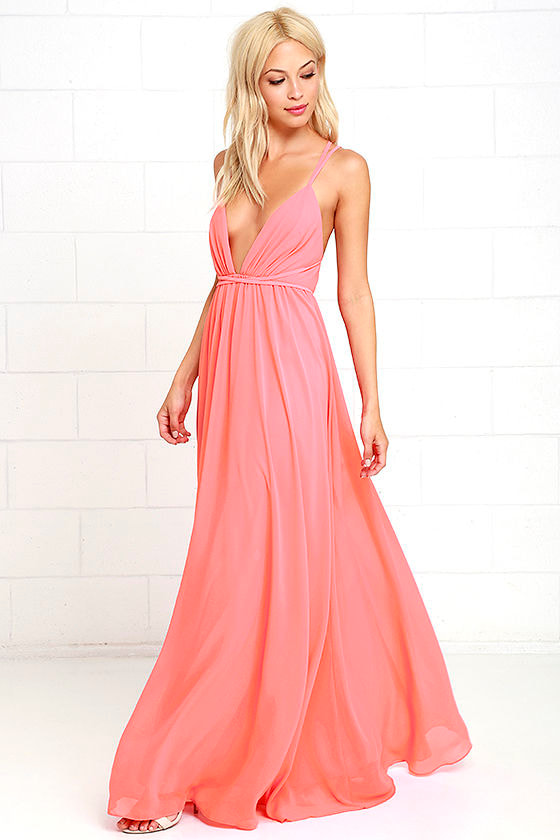 Coral Pink Dress - Maxi Dress - Pink Gown - $86.00