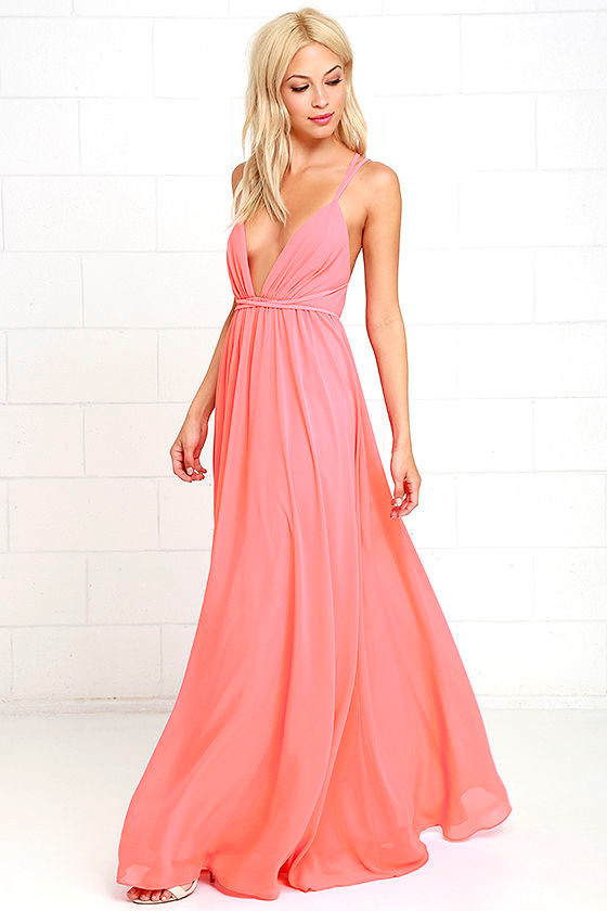 Coral Pink Dress - Maxi Dress - Pink Gown - $86.00