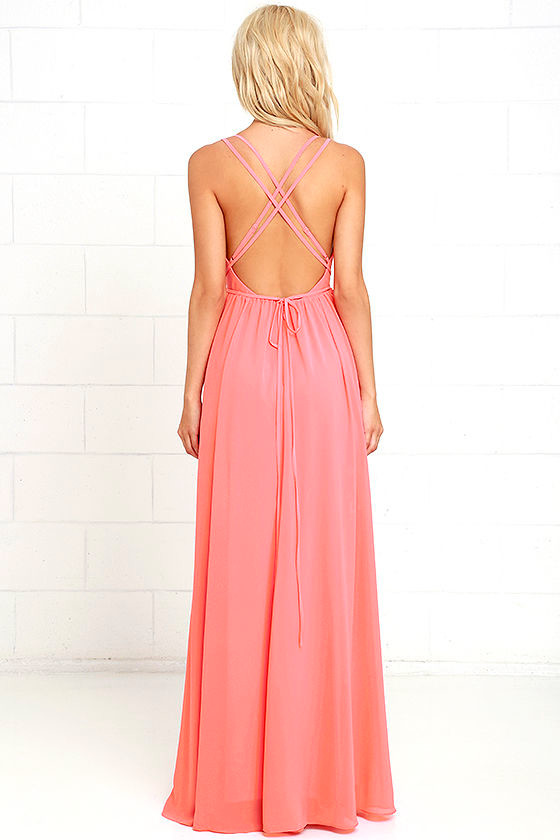 Coral Pink Dress - Maxi Dress - Pink Gown - $86.00