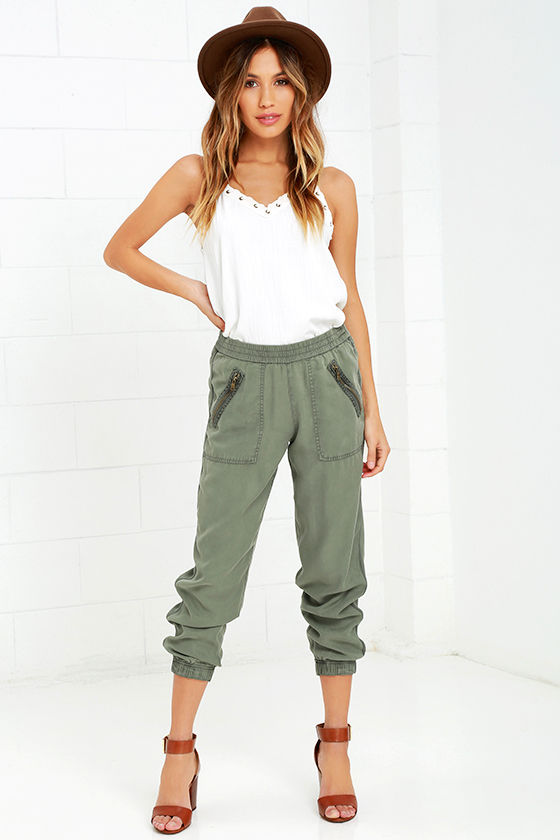On the Road Aniston - Olive Green Pants - Jogger Pants - $87.00