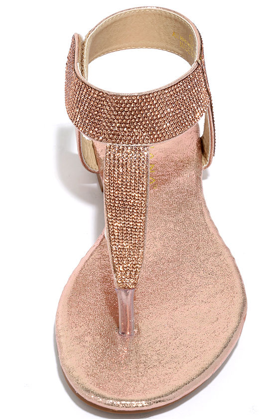 Stunning Champagne Sandals - Rhinestone Sandals - Thong Sandals - $28.00