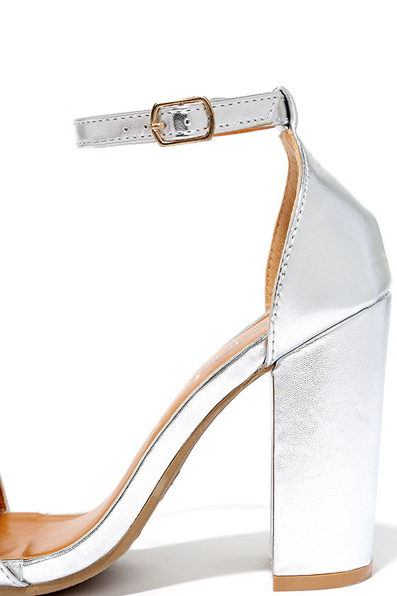 silver closed toe ankle strap heels
