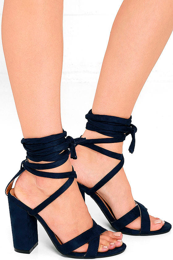 navy blue tie up heels