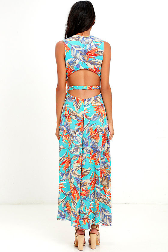 Something to Believe In Turquoise Floral Print Wrap Dress