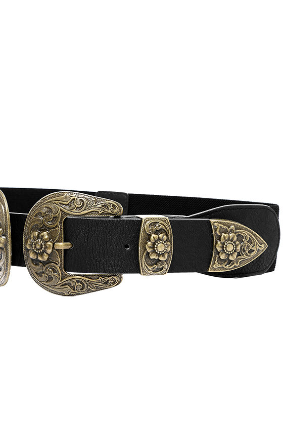 Chic Black and Gold Belt - Boho Belt - Double Buckle Belt - $16.00