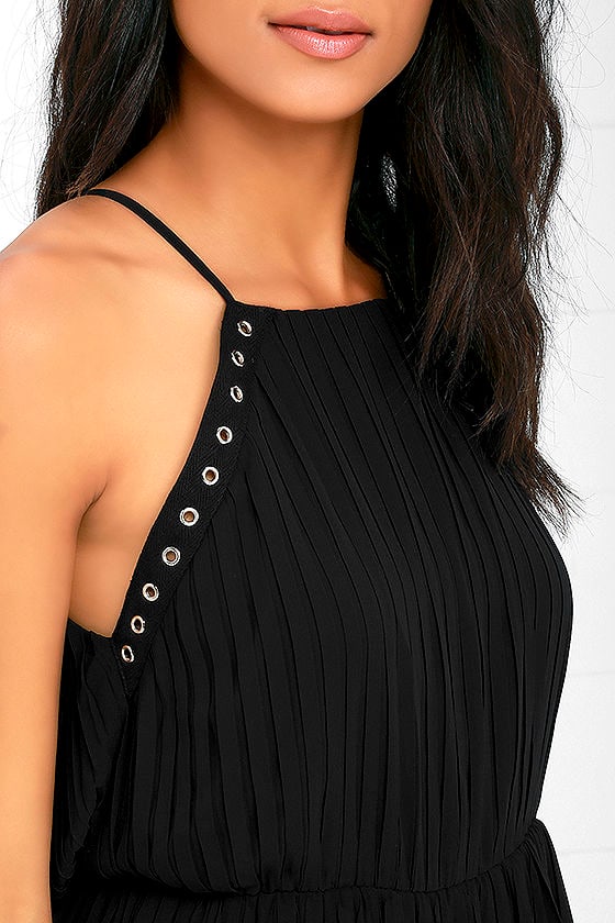 Cute Black Dress - Pleated Dress - Grommet Dress - $63.00