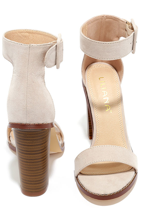 Sexy Beige High Heels Vegan Suede Heels Ankle Strap High Heels 34.00