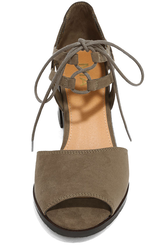 Cute Taupe Suede Heels - Lace-Up Heels - Taupe Lace-Up Sandals - $64.00