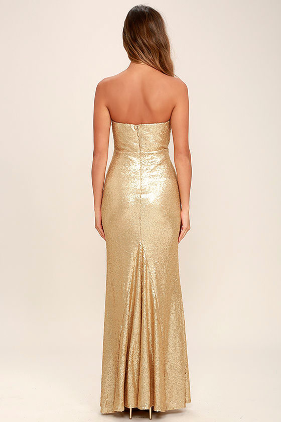 Stunning Gold Sequin Dress Strapless Dress Maxi Dress 84.00