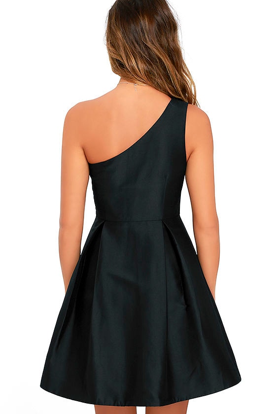 Lovely Black Dress - Skater Dress - One Shoulder Dress - $64.00