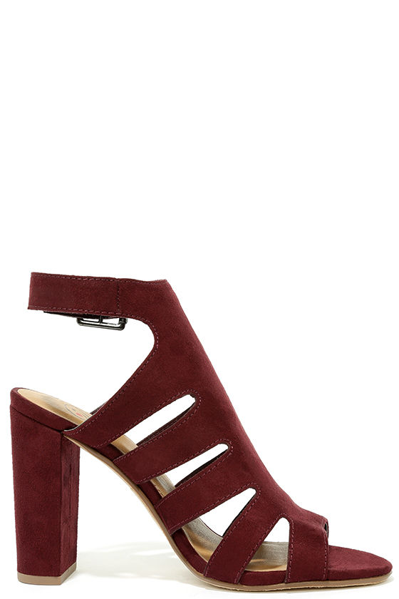 Chic Burgundy Heels High Heel Sandals Vegan Suede Heels 25.00