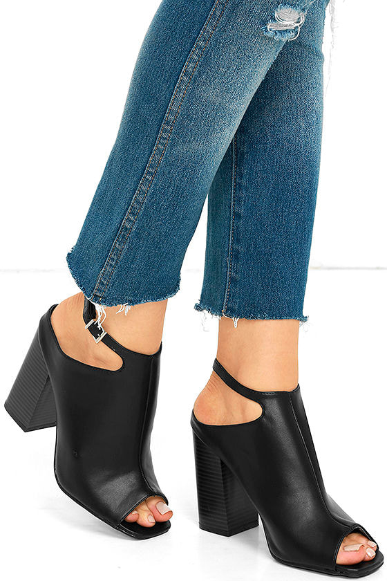 black peep toe heel booties