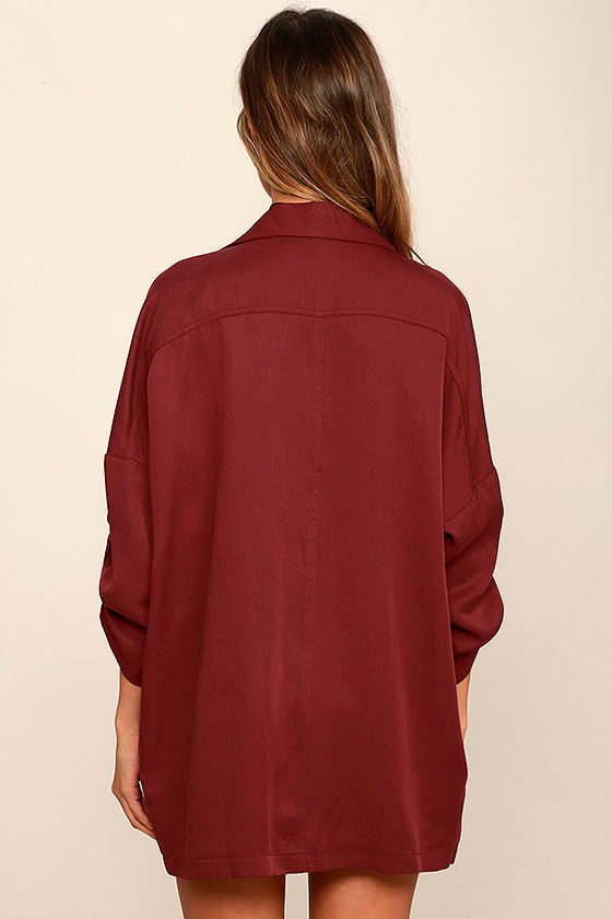 Wine Red Jacket Oversized Jacket Lightweight Coat 62.00