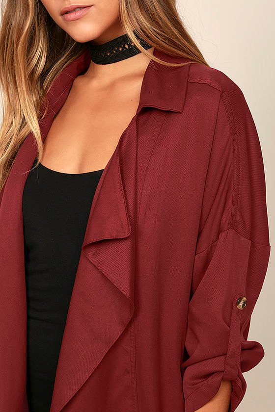 Wine Red Jacket Oversized Jacket Lightweight Coat 62.00