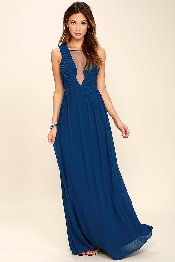 Sexy Maxi Dress - Navy Blue Dress - Mesh Panel Dress - $82.00