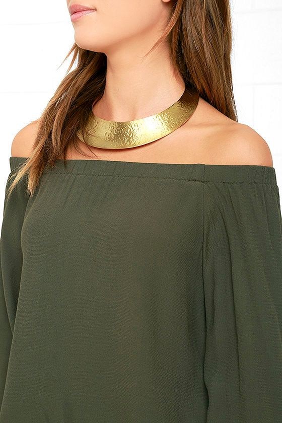Lovely Olive Green Top OfftheShoulder Top Long Sleeve Top 42.00