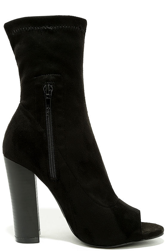 black suede peep toe booties
