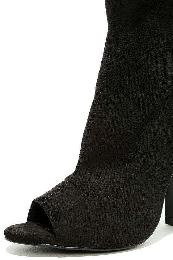 black suede peep toe booties