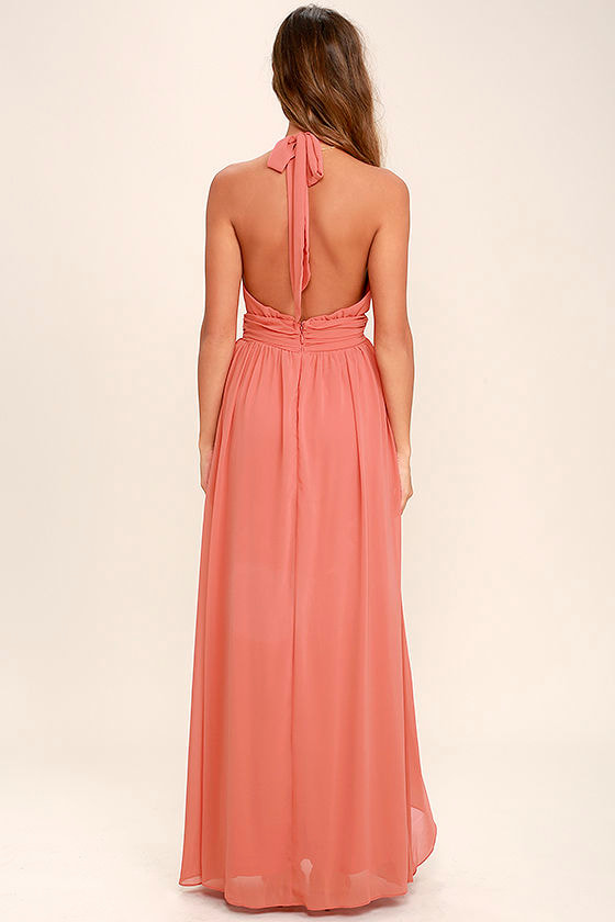 Lovely Terra Cotta Dress - Maxi Dress - Halter Dress - $84.00