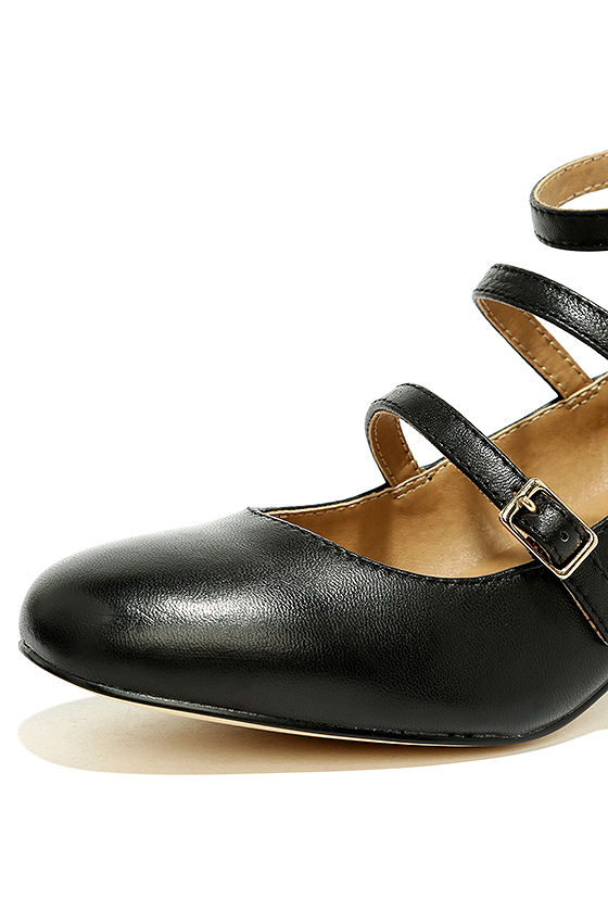 black leather heels with ankle strap