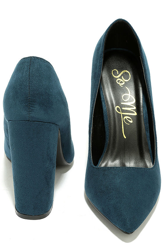 navy suede pumps block heel