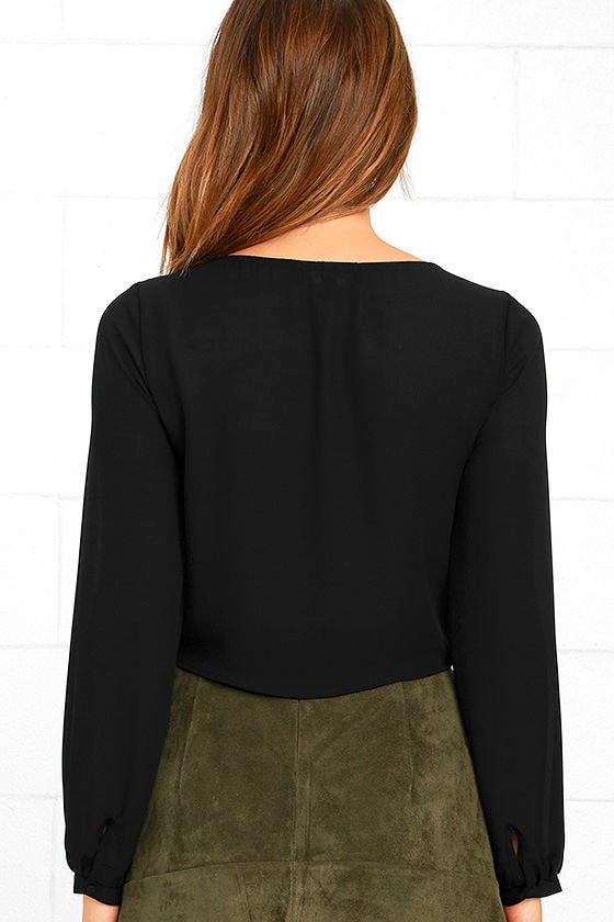 Sexy Black Top - Crop Top - Long Sleeve Top - Tying Top - $34.00