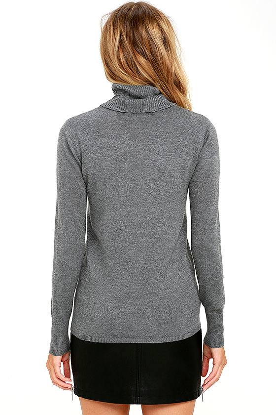 Chic Dark Grey Sweater Turtleneck Sweater Long Sleeve Sweater 44.00