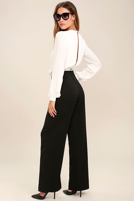 Sexy Black And White Jumpsuit - Wide-Leg Jumpsuit - $76.00