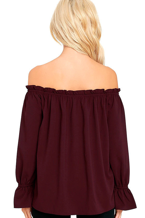 Chic Plum Purple Top OfftheShoulder Top ThreeQuarter Sleeve Top