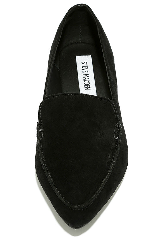 Steve Madden Fausto - Black Suede Loafers - Slide-On Flats - $79.00