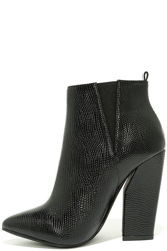 cool black high heel booties crocodile booties patent booties