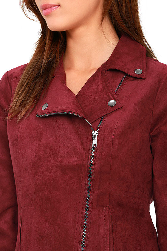 Olive & Oak Faux Suede Jacket Wine Red Jacket Moto Jacket 118.00