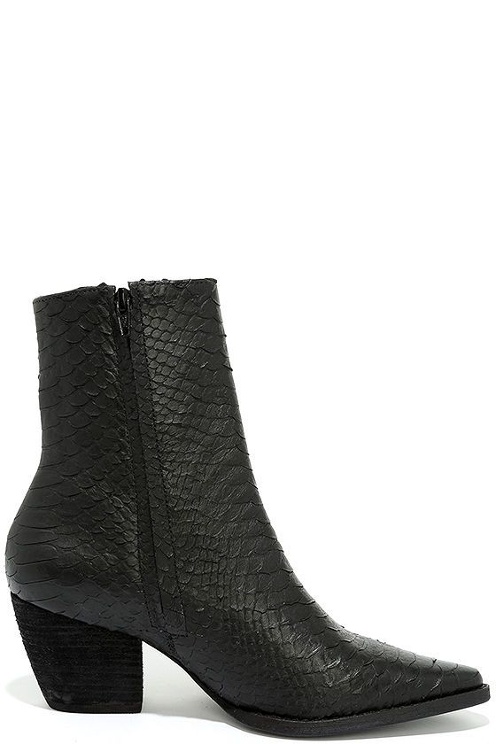 Matisse Caty Boots Black Leather Boots Snakeskin Boots MidCalf