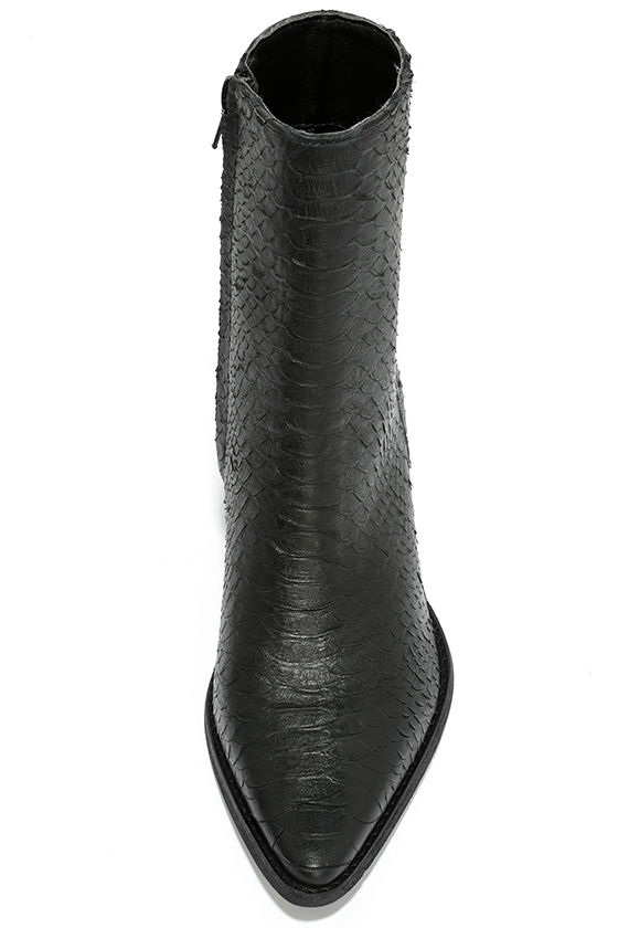 Matisse Caty Boots Black Leather Boots Snakeskin Boots MidCalf