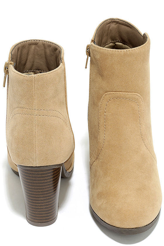 Cute Beige Booties - Vegan Suede Booties - Ankle Booties - $27.00