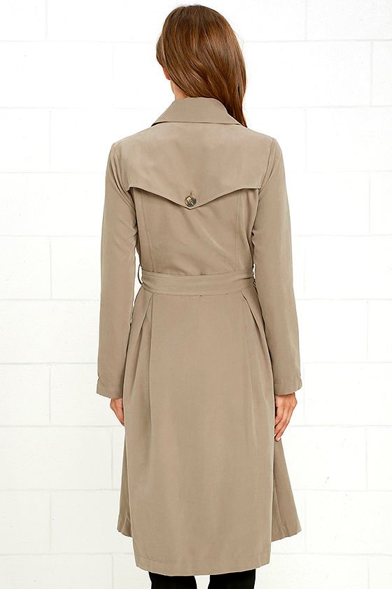 Chic Taupe Coat Trench Coat Belted Coat Longline Coat 91.00