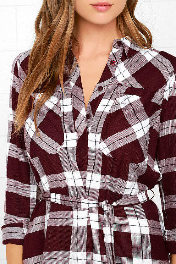 burgundy plaid uniform dress
