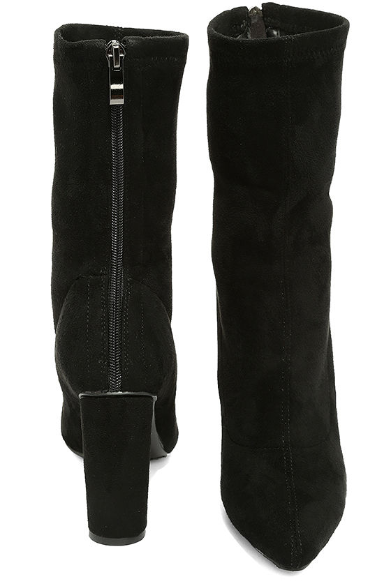 black high heel mid calf boots