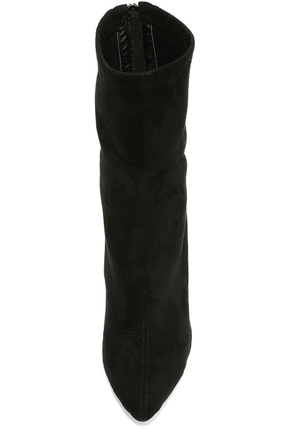 black high heel mid calf boots