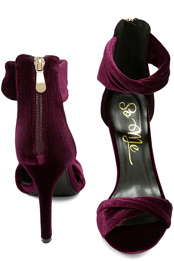Chic Wine Heels Velvet Heels Ankle Strap Heels 38.00