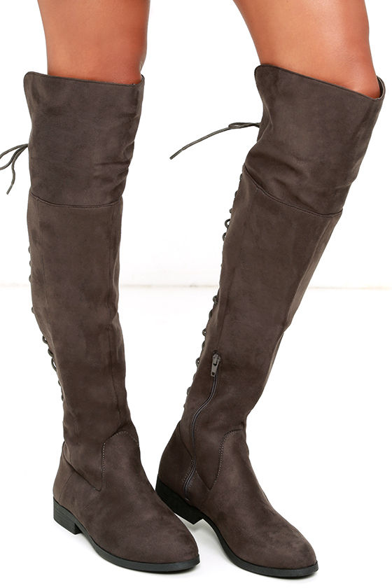 over the knee grey suede boots