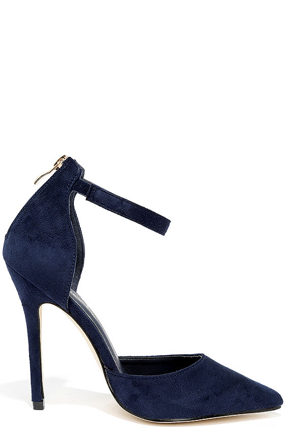 Navy Suede Heels - Ankle Strap Heels - $34.00